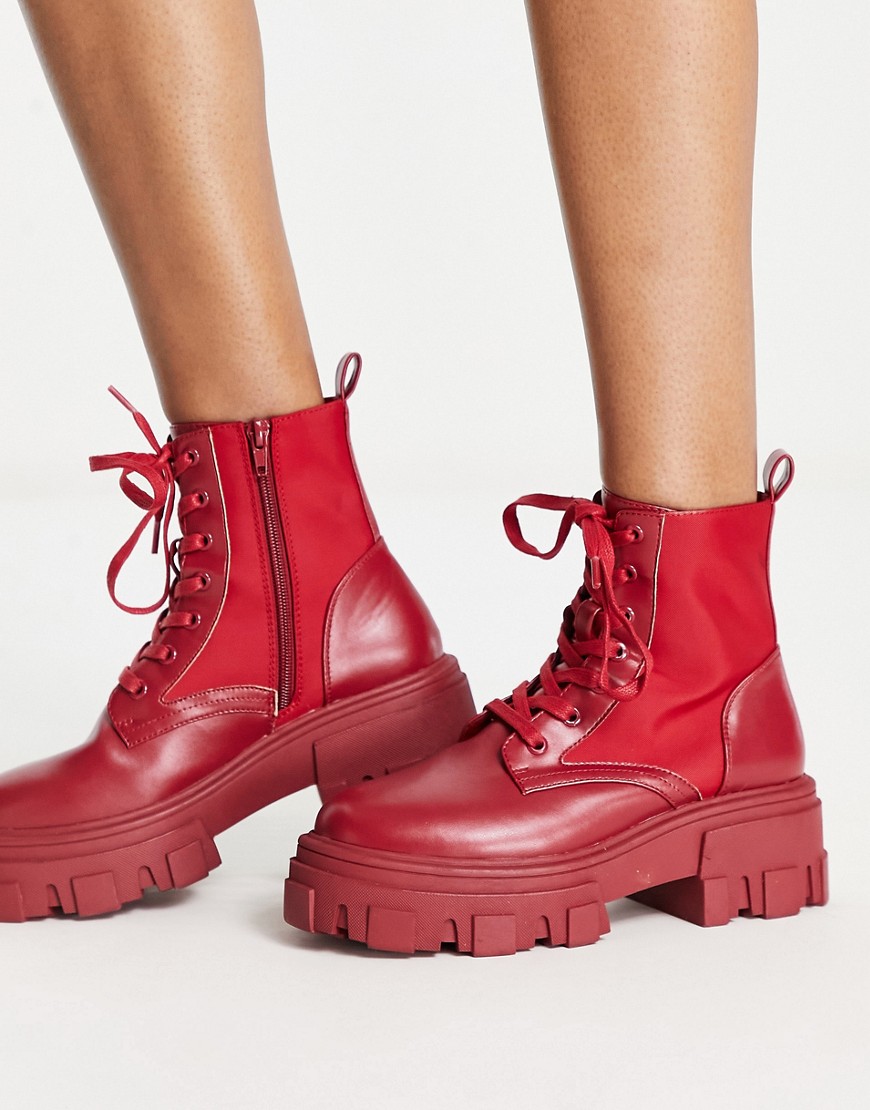 ASOS DESIGN Anya chunky lace up ankle boots in red