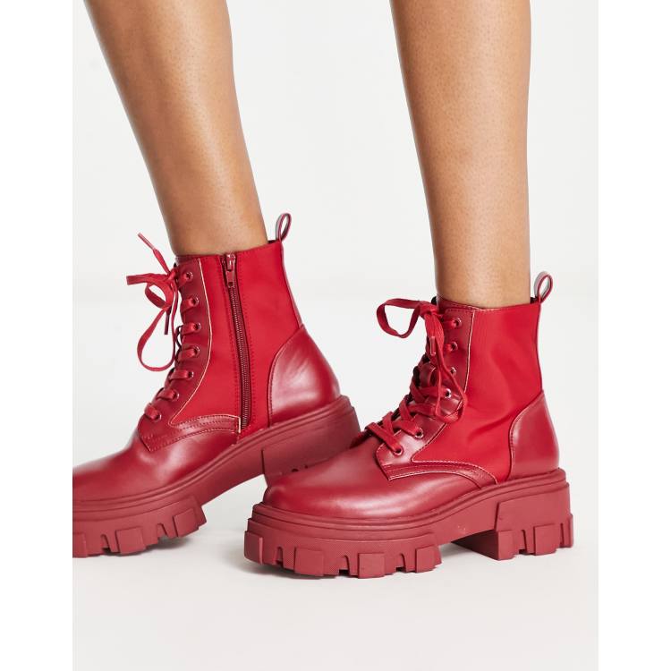 Womens red lace store up boots