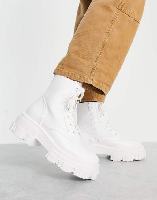 ASOS DESIGN Anya chunky lace up ankle boots in white