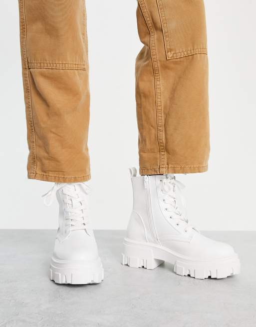 ASOS DESIGN Anya chunky lace up ankle boots in white