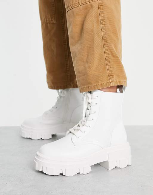 ASOS DESIGN Anya chunky lace up ankle boots in white