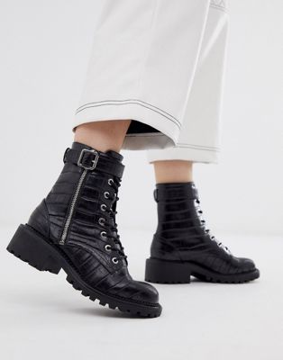 croc lace up ankle boots