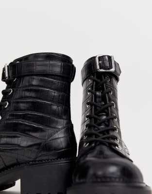 croc lace up ankle boots