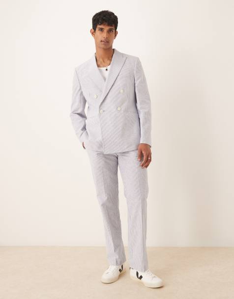 ASOS DESIGN – Anzug aus Leinenmix in Blau mit Nadelstreifen - view 1