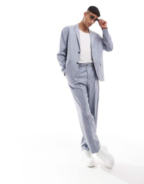 ASOS DESIGN – Anzug in Marineblau mit Kreuzschraffur und lässigem, lockerem Schnitt - view 1