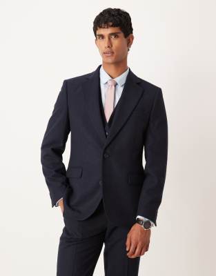 Anzug in marineblauer Wolloptik mit schmalem Schnitt Marineblau 52 Regular
