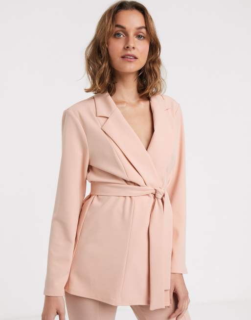 ASOS DESIGN – Jersey-Anzug mit Wickeldesign in Nude, 2 von 2