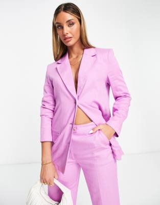 ASOS DESIGN - Anzugblazer aus Leinen in Rosa mit schmalem, geradem Schnitt