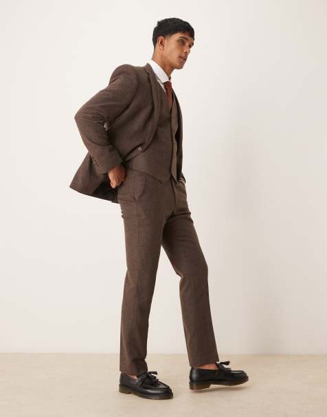ASOS DESIGN – Anzughose aus Flanell-Wollmischgewebe in Braun mit schmalem Schnitt - view 1