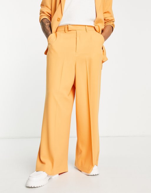 ASOS DESIGN – Anzughose aus orangem Kreppstoff mit sehr weitem Bein
