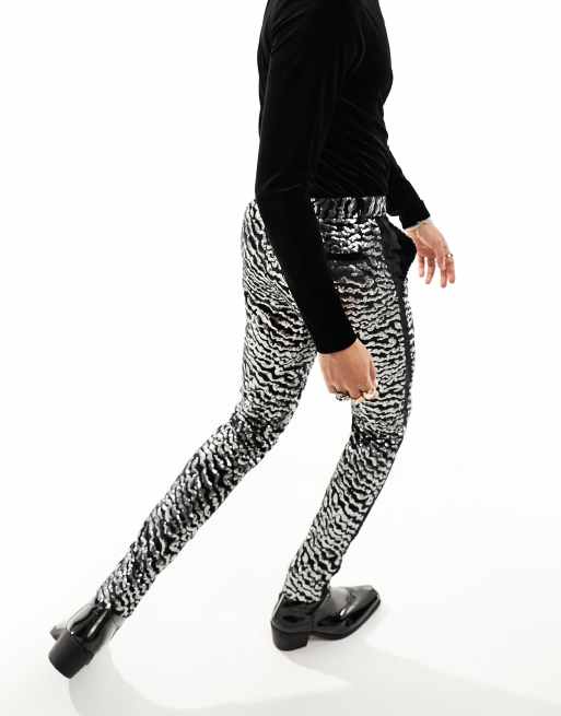 ASOS DESIGN – Anzughose aus Samt mit superengem Schnitt und silberfarbenen Pailletten , 2 von 5