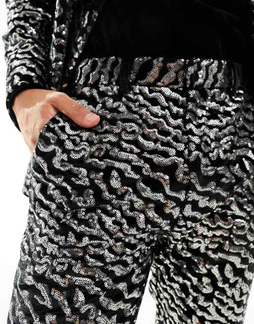 ASOS DESIGN – Anzughose aus Samt mit superengem Schnitt und silberfarbenen Pailletten , 3 von 5