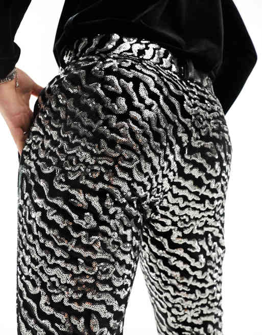ASOS DESIGN – Anzughose aus Samt mit superengem Schnitt und silberfarbenen Pailletten , 5 von 5