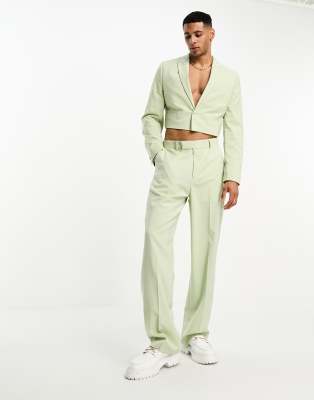 ASOS DESIGN – Anzughose in Blassgrün mit weitem Schnitt