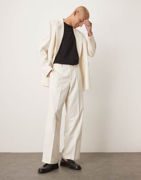 ASOS DESIGN – Anzughose in Creme mit Struktur und weitem Bein - view 1