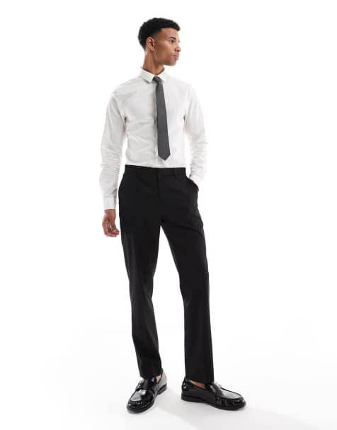 ASOS DESIGN – Anzughose in dezentem Schwarz mit schmalem Schnitt und Fischgrätmuster - view 1