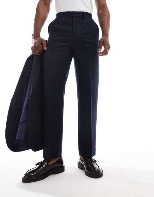 ASOS DESIGN – Anzughose in Marineblau mit Nadelstreifen und geradem Schnitt, 4 von 5