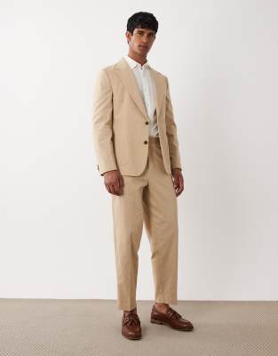 Anzughose in Steinbeige in Karottenform mit Flammengarn-Struktur-Neutral Neutral 48 Short