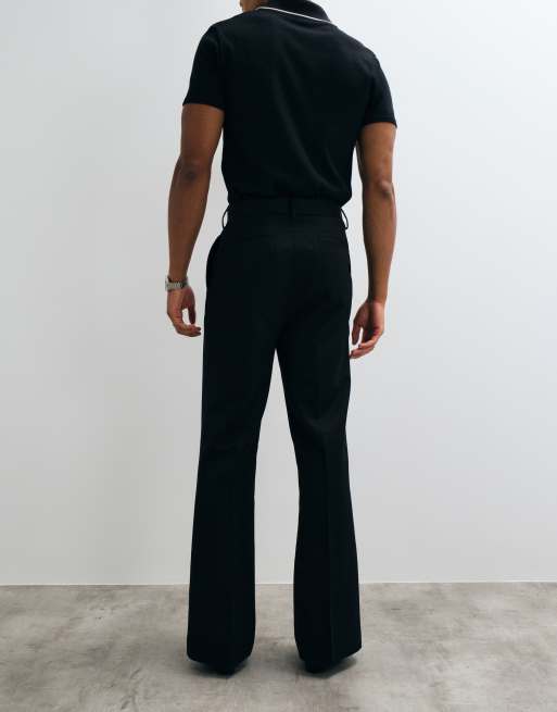 ASOS DESIGN Anzughose mit Bundfalten und Flare-Bein in Schwarz, 3 von 5