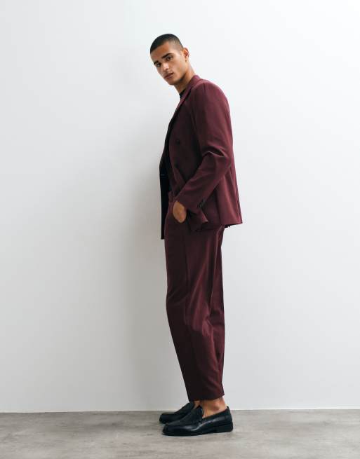 ASOS DESIGN Anzughose mit Relaxed Tapered Fit in Burgunderrot, 3 von 5