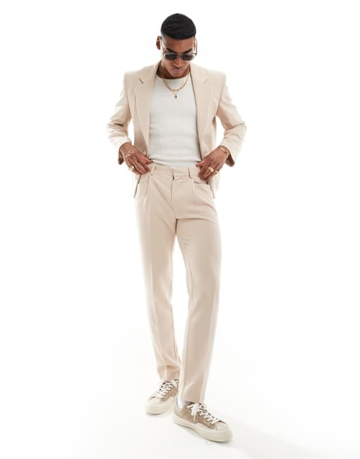ASOS DESIGN – Anzughose mit schmalem Schnitt in Steinbeige