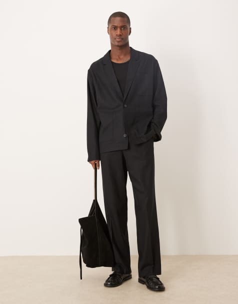 ASOS DESIGN – Anzughose zum Reinschlüpfen aus Twill in Schwarz mit weitem Bein - view 1