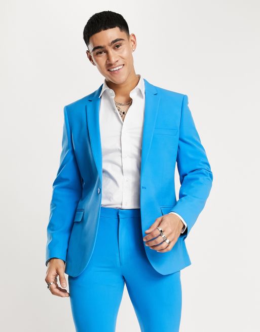 ASOS DESIGN – Anzugjacke in Technoblau mit superengem Schnitt