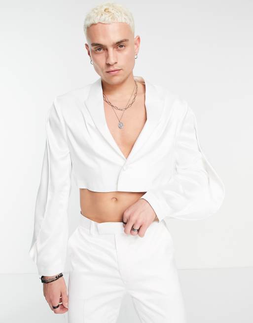 ASOS DESIGN – Anzugjacke in Weiß mit Ballonärmeln