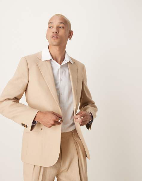 ASOS DESIGN – Anzugjacke mit schmalem Schnitt aus hochwertigem 100%-igem Leinen in Steinbeige - view 1