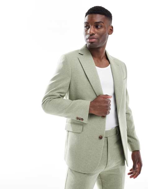 ASOS DESIGN – Anzugjacke mit schmalem Schnitt und Wollanteil in Salbeigrün - view 1