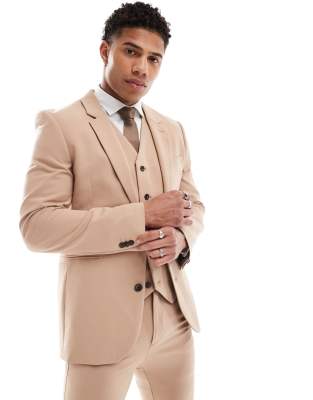 ASOS DESIGN – Anzugjacke mit superengem Schnitt in dunklem Steinbeige - view 1