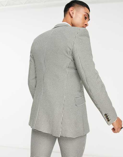 ASOS DESIGN – Anzugjacke mit superengem Schnitt und Hahnentrittmuster in Khaki, 3 von 4