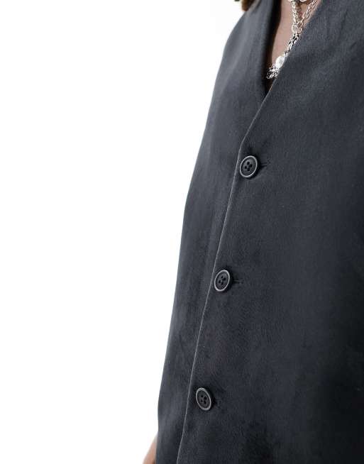 ASOS DESIGN – Anzugweste aus Wildlederimitat in Schwarz mit kurzem, kastigem Schnitt, 2 von 5