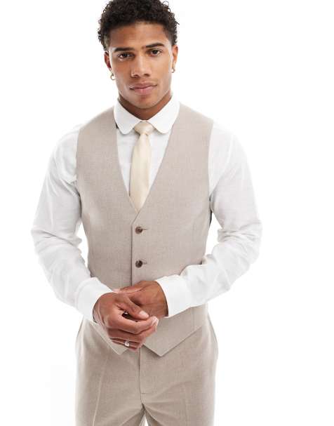 ASOS DESIGN – Anzugweste in Beige meliert mit engem Schnitt - view 1