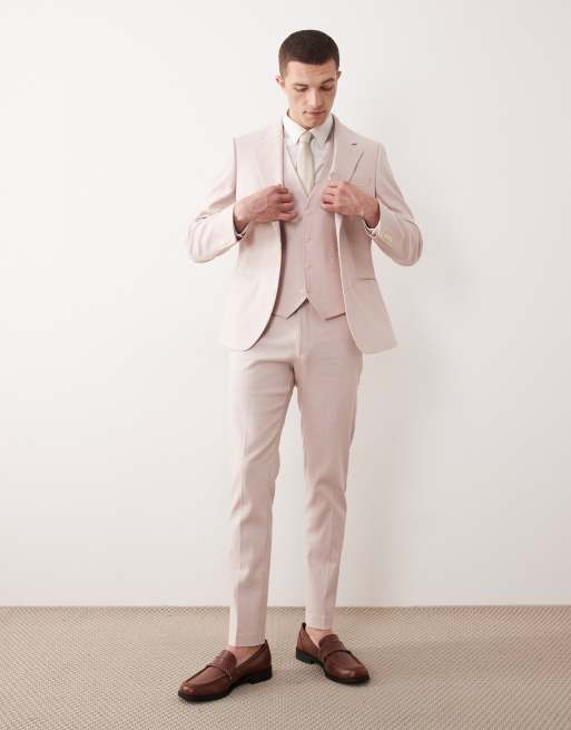ASOS DESIGN – Anzugweste in Hellrosa mit hohem Leinenanteil, 2 von 5