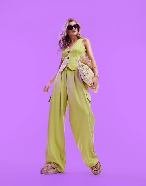 ASOS DESIGN – Anzugweste in Palmengrün mit Leinenanteil
