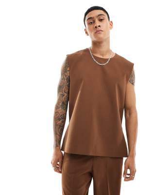 ASOS DESIGN – Anzugweste in Schokobraun mit kastigem Schnitt