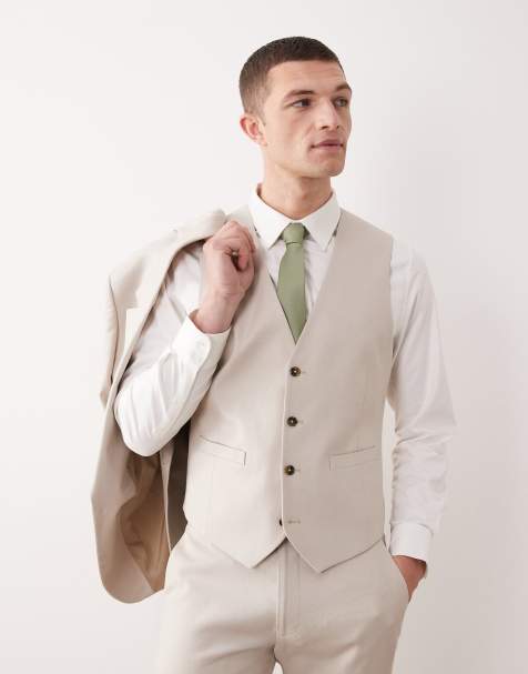 ASOS DESIGN – Anzugweste in Stein mit hohem Leinenanteil - view 1