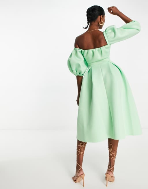 ASOS DESIGN – Äppelgrön midiklänning i skaterstil med puffärmar, 2 av 4