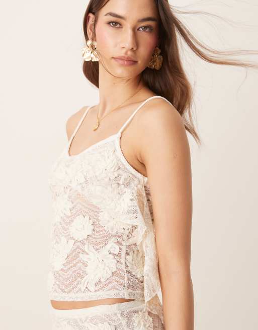 ASOS DESIGN applique floral detail drape cami top in white - part of a set , 4 of 4