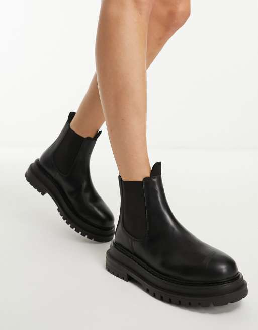 Asos design chelsea boots in black leather with chunky 2024 sole