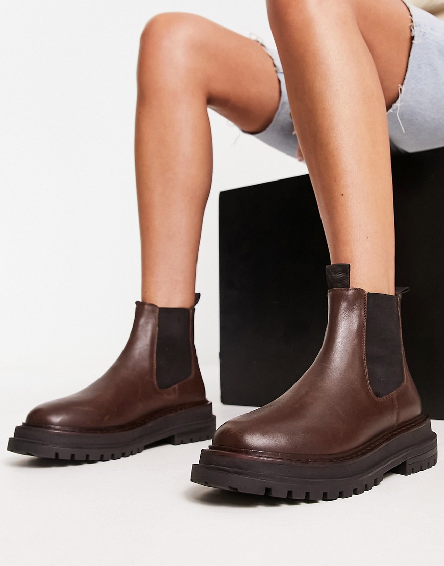 Asos Design Appreciate Leather Chelsea Boots In Brown