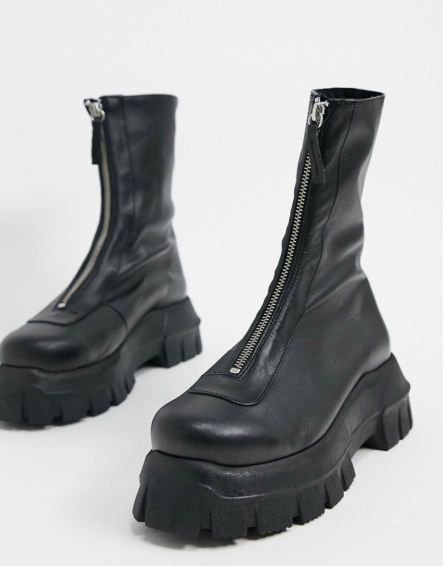 ASOS DESIGN – Apricot premium – Svarta boots i läder med dragkedja fram