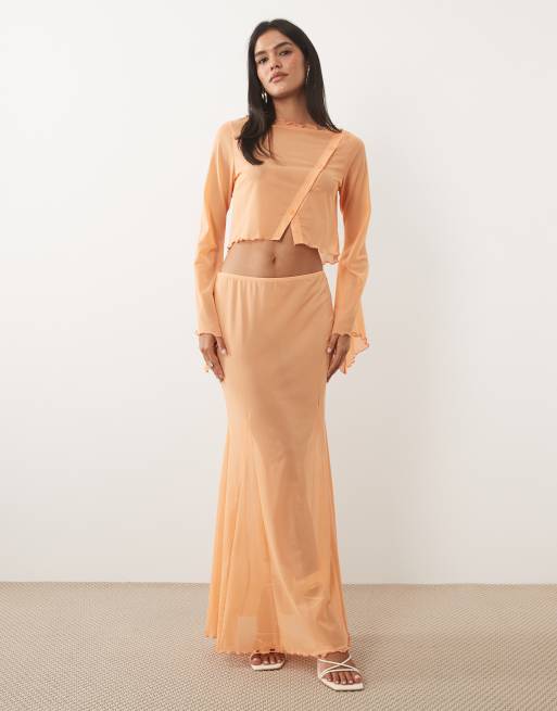 ASOS DESIGN – Aprikosfärgad topp i mesh med utställda ärmar och knäppning, del av set, 2 av 4