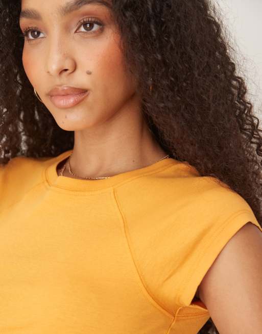 ASOS DESIGN – Aprikosgul, liten t-shirt med raglan-ärmar i slubbväv, 4 av 4