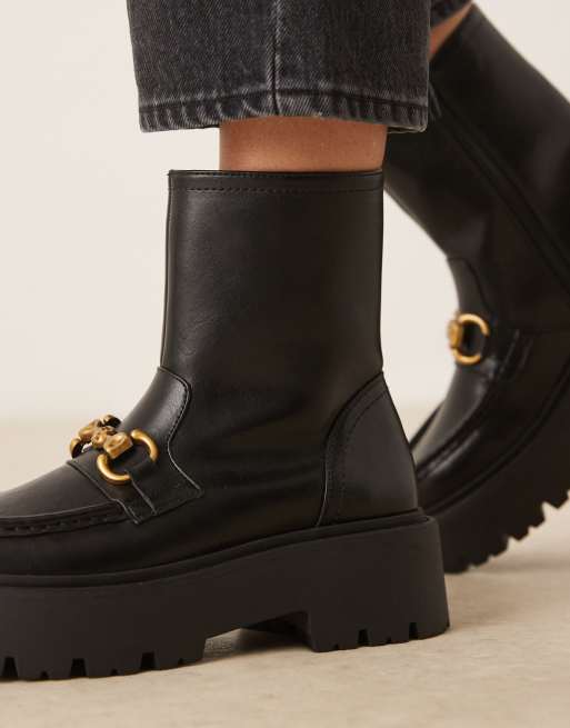 ASOS DESIGN April chunky loafer ankle boots in black, 3 of 4