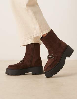  April chunky loafer ankle boots in chocolate suedette