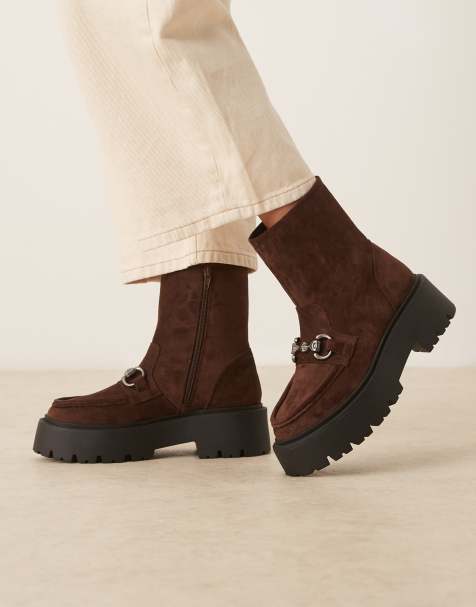 ASOS DESIGN April chunky loafer ankle boots in chocolate suedette - view 1