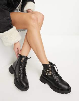 ASOS DESIGN April lace up hiker boots in black