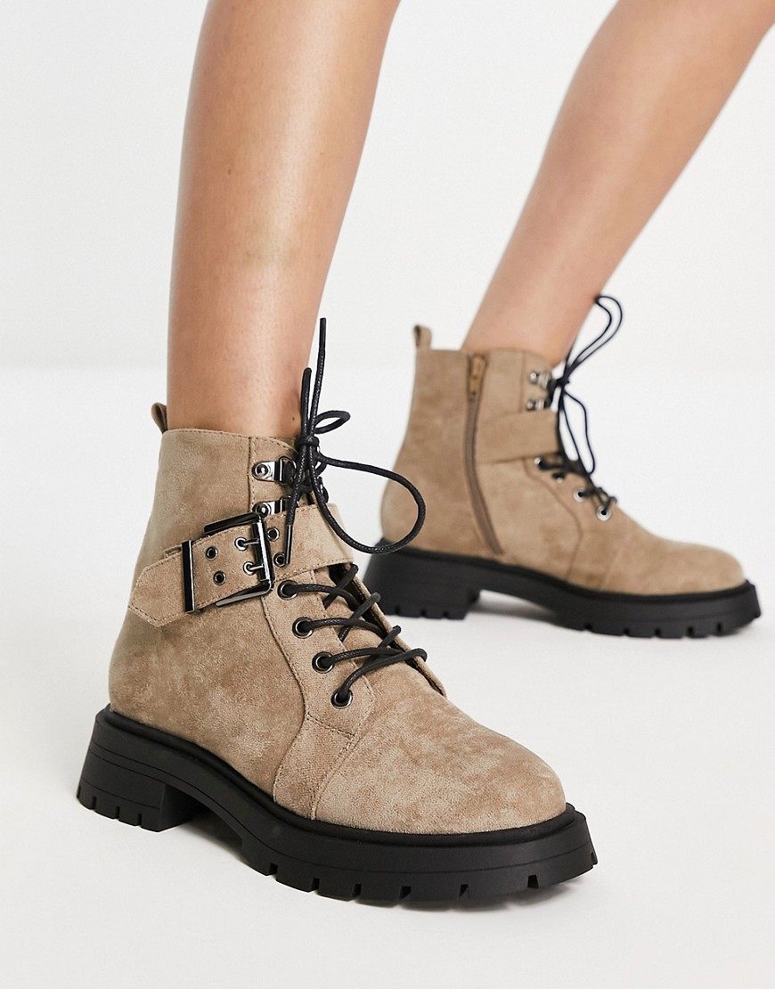 Asos Design April Lace-up Hiker Boots In Taupe-gray